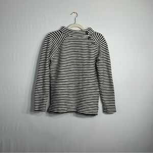 LOFT Contemporary Classic Minimalist Striped Mock Neck Button Collar Sweater XS